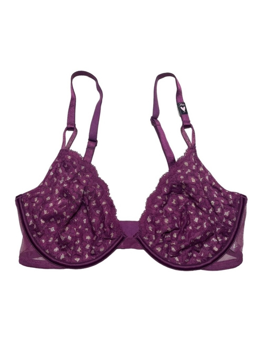 Victoria's Secret Very Berry purple leopard lace underwire demi bra | NEW | 40D